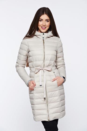 Geaca Top Secret nude casual din fas cu gluga nedetasabila Geaca Top Secret nude casual din fas cu gluga nedetasabila