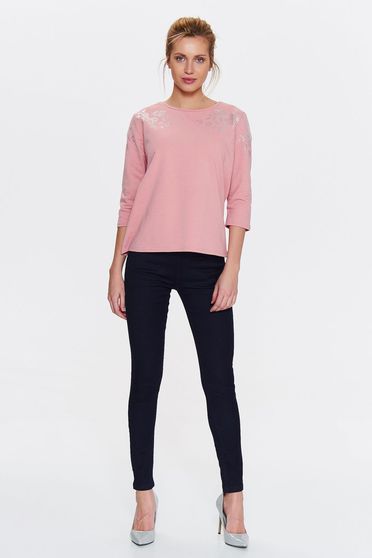 Blugi Top Secret albastri-inchis casual skinny cu talie medie cu elastic in talie
