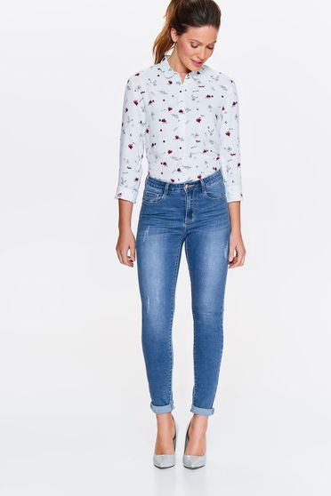 Blugi Top Secret albastri skinny din bumbac cu talie medie