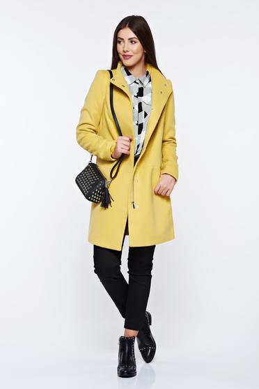 Palton Top Secret galben casual cu buzunare captusit pe interior