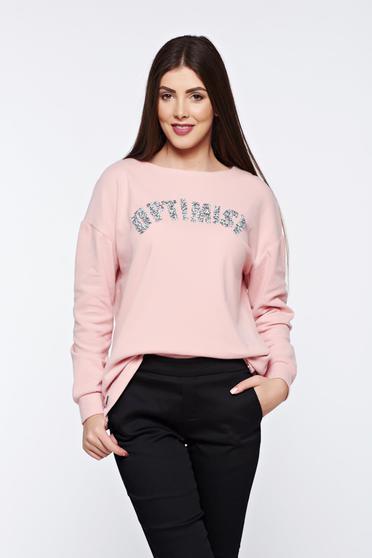 Pulover Top Secret rosa casual cu croi larg cu aplicatii stralucitoare