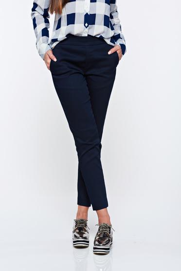 Pantaloni Top Secret albastri-inchis casual conici cu talie medie cu elastic in talie
