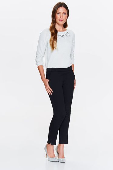Pantaloni Top Secret negri casual conici cu talie medie cu elastic in talie