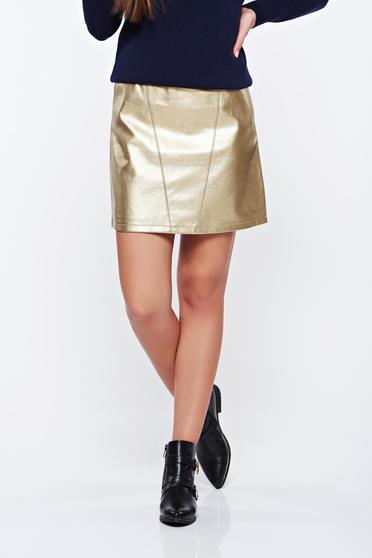 Fusta Top Secret aurie casual din piele ecologica cu aspect metalic