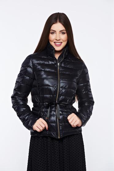 Geaca Top Secret neagra casual din fas cu buzunare cu fermoar
