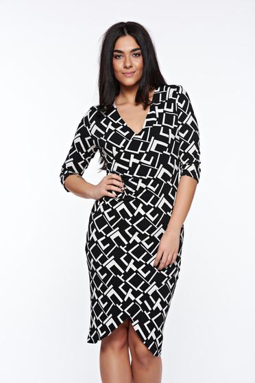 Rochie StarShinerS neagra de zi cu un croi mulat din material elastic