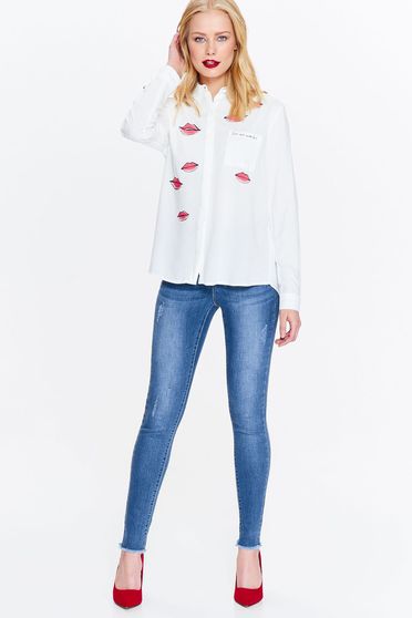 Camasa dama Top Secret alba casual cu croi larg cu guler ascutit