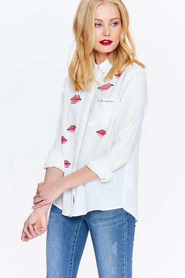 Camasa dama Top Secret alba casual cu croi larg cu guler ascutit