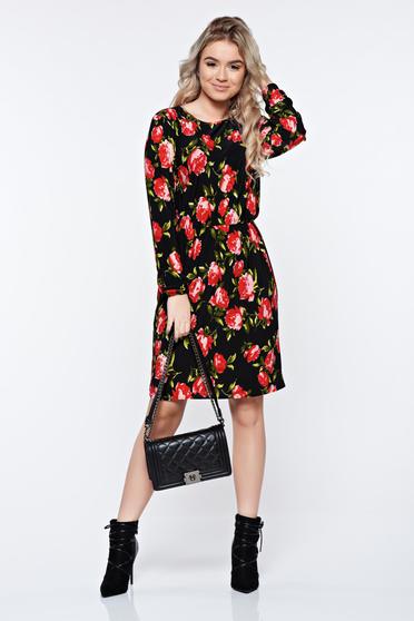 Rochie StarShinerS neagra de zi cu croi larg cu elastic in talie