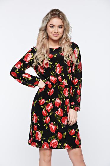 Rochie StarShinerS neagra de zi cu croi larg cu elastic in talie