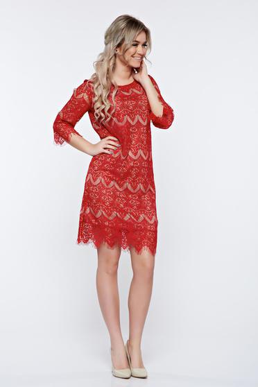 Rochie StarShinerS rosie eleganta din dantela captusita pe interior