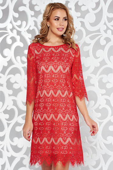 Rochie StarShinerS rosie eleganta din dantela captusita pe interior