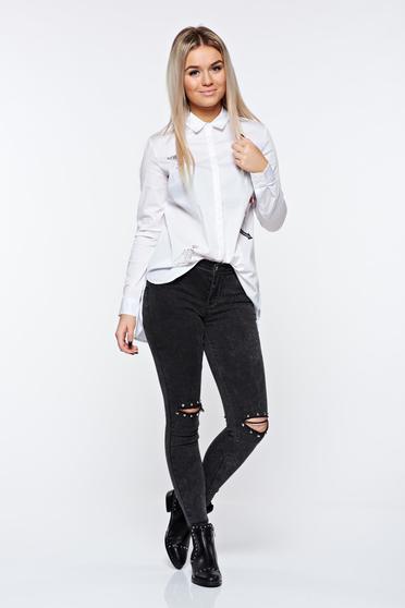 Camasa dama Top Secret alba casual asimetrica din bumbac cu croi larg
