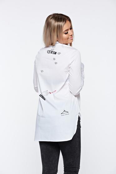 Camasa dama Top Secret alba casual asimetrica din bumbac cu croi larg