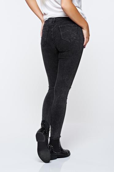 poze cu Blugi Top Secret negri skinny din bumbac cu talie medie cu rupturi