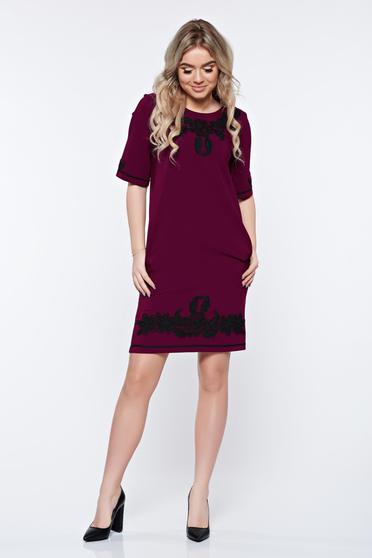 Rochie LaDonna mov eleganta cu insertii de broderie cu buzunare