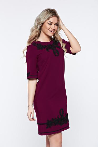 Rochie LaDonna mov eleganta cu insertii de broderie cu buzunare