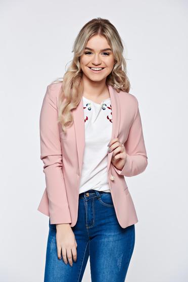 Sacou LaDonna rosa basic cambrat captusit pe interior