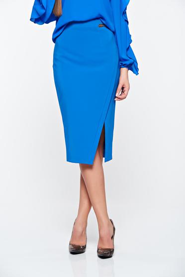 Fusta LaDonna albastra office din stofa subtire usor elastica captusita pe interior