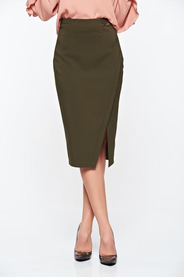 Fusta LaDonna khaki office din stofa subtire usor elastica captusita pe interior