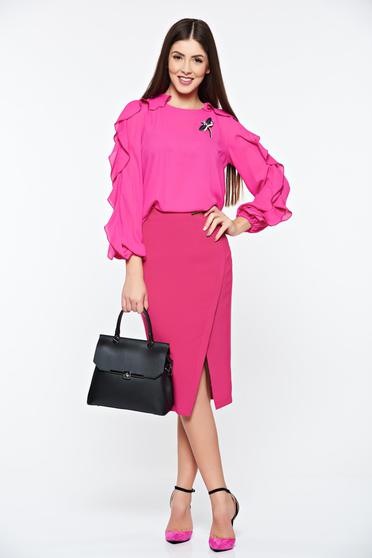 poze cu Fusta LaDonna roz office din stofa subtire usor elastica captusita pe interior