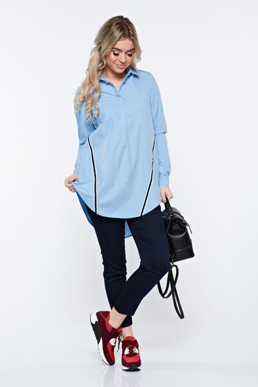 Camasa dama LaDonna albastra casual din bumbac cu croi larg