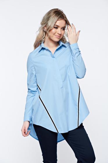 Camasa dama LaDonna albastra casual din bumbac cu croi larg