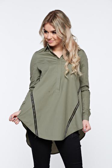 Camasa dama LaDonna khaki casual din bumbac cu croi larg