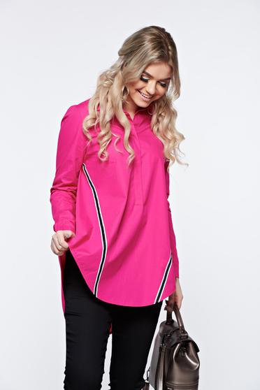Camasa dama LaDonna roz casual din bumbac cu croi larg