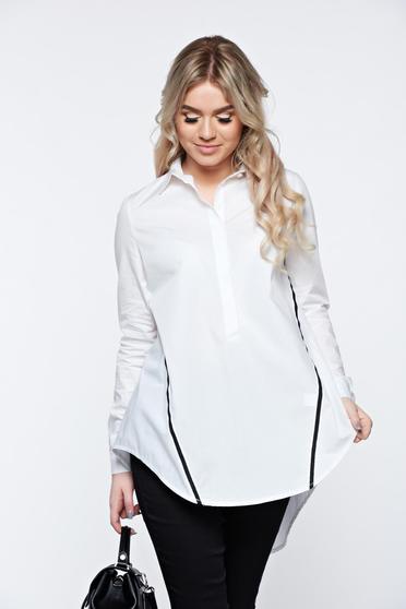 Camasa dama LaDonna alba casual din bumbac cu croi larg