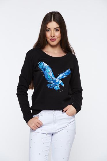 Bluza dama Top Secret neagra casual brodata din material fin la atingere
