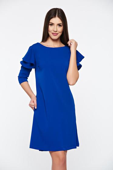 Rochie LaDonna albastra cu croi larg cu volanase la maneca
