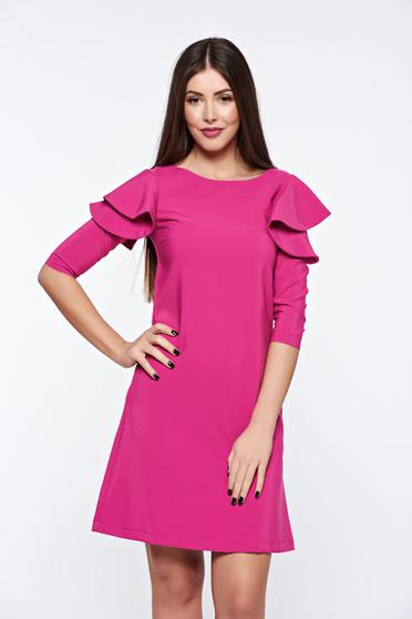 Rochie LaDonna roz inchis cu croi larg cu volanase la maneca