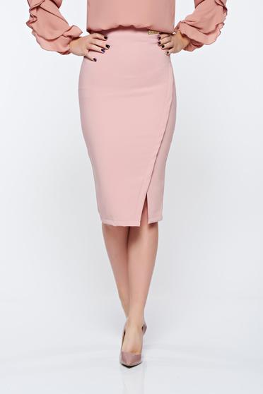Fusta LaDonna rosa office din stofa subtire usor elastica captusita pe interior