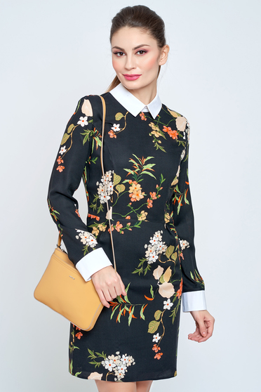 poze cu Rochie PrettyGirl neagra de zi din material vaporos captusita pe interior