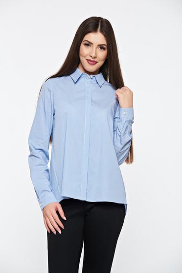 Camasa dama PrettyGirl albastra casual din bumbac cu croi larg