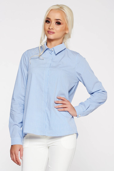 Camasa dama PrettyGirl albastra casual din bumbac cu croi larg