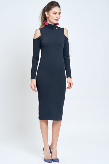 Rochie PrettyGirl neagra tip creion pe gat din material elastic