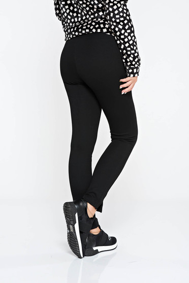 Pantaloni PrettyGirl negri casual conici cu elastic in talie