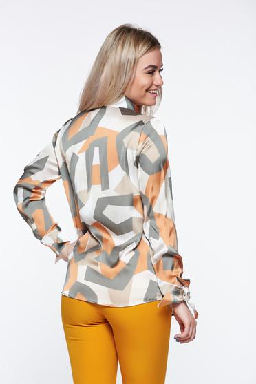 Camasa dama PrettyGirl alba cu croi larg din material satinat cu guler ascutit