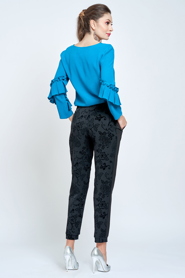 poze cu Pantaloni PrettyGirl negri conici cu elastic in talie cu buzunare