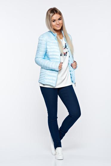 Geaca Top Secret albastra-deschis casual din fas cu buzunare