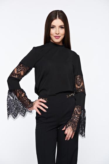 Bluza dama StarShinerS neagra eleganta cu maneci clopot din dantela