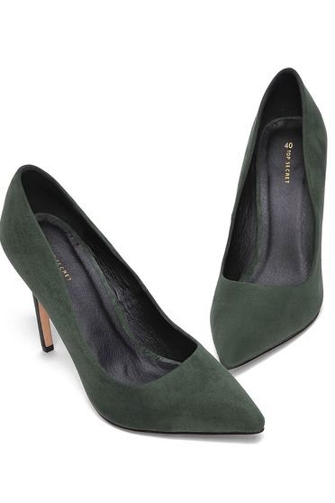 poze cu Pantofi Top Secret khaki cu toc inalt cu varful usor ascutit
