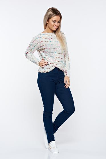 poze cu Pulover Top Secret crem casual tricotat cu croi larg