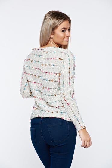 poze cu Pulover Top Secret crem casual tricotat cu croi larg