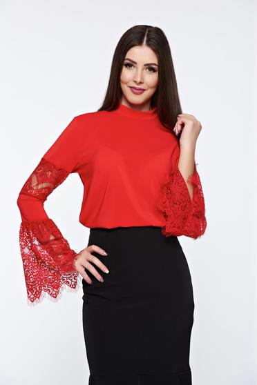 Bluza dama StarShinerS rosie eleganta cu maneci clopot din dantela