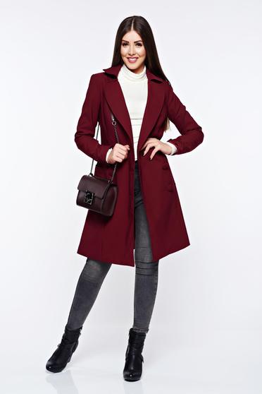 poze cu Trench Artista visiniu office din material usor elastic captusit pe interior cu buzunare