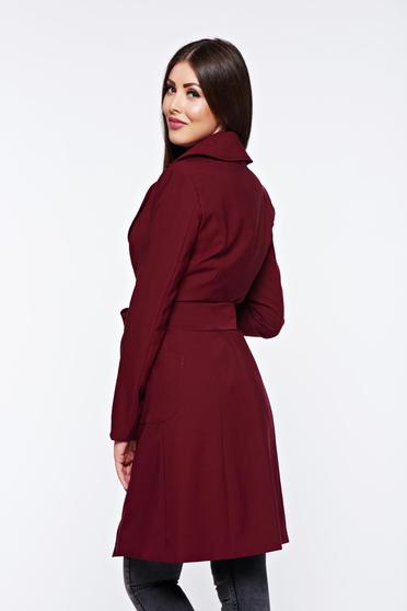 poze cu Trench Artista visiniu office din material usor elastic captusit pe interior cu buzunare