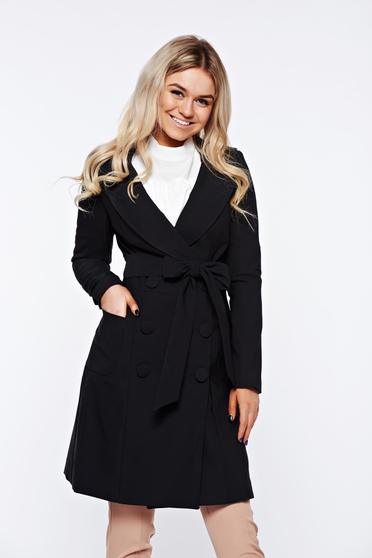 poze cu Trench Artista negru office din material usor elastic captusit pe interior cu buzunare